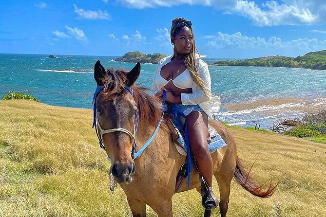 Private Beach Picnic Horseback Ride with Sandy Hoofs St. Lucia - Reaching Epouge Bay and the peninsula