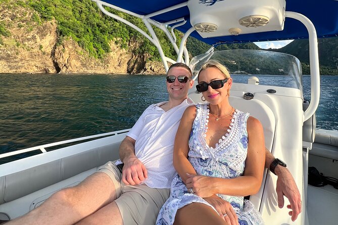 Private Boat Charter St. Lucia, boat tour to Soufriere. Half day. - Anse Chastanet offers black sand and reef time