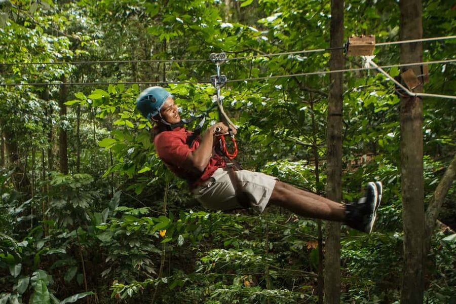 St Lucia Ultimate 3 Package: Aerial Tram Zip Line & Hiking - Zip lining above the rainforest
